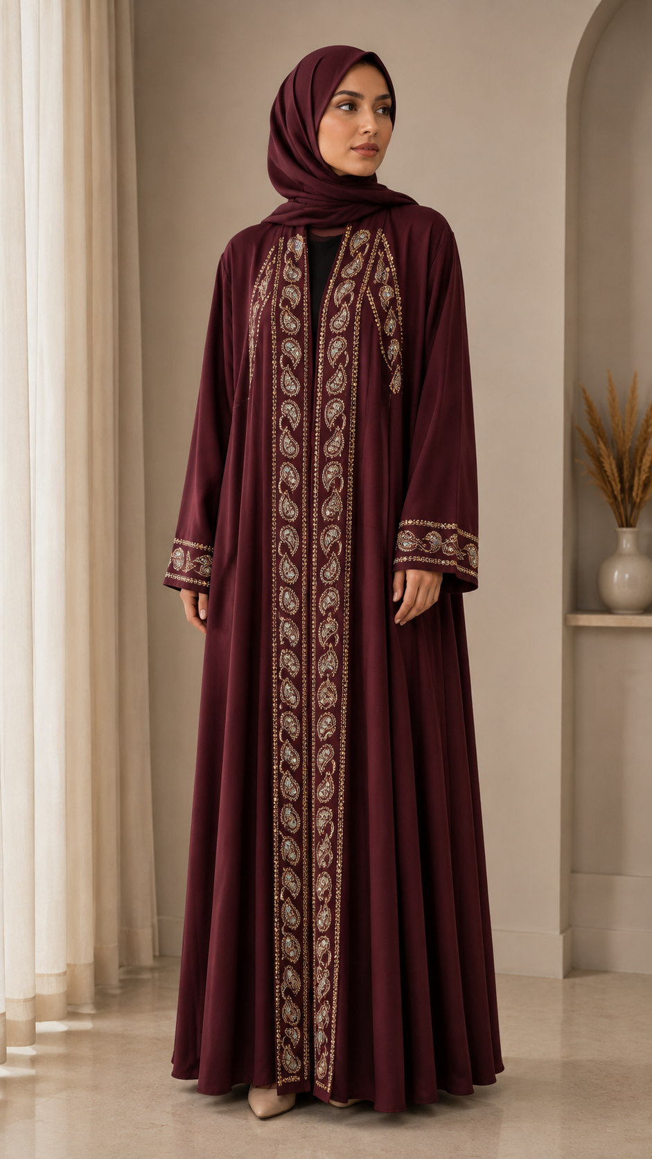 burgundy-paisley-embroidered-party