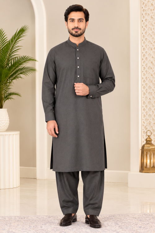 Charcoal Classic Button Down Thobe Set