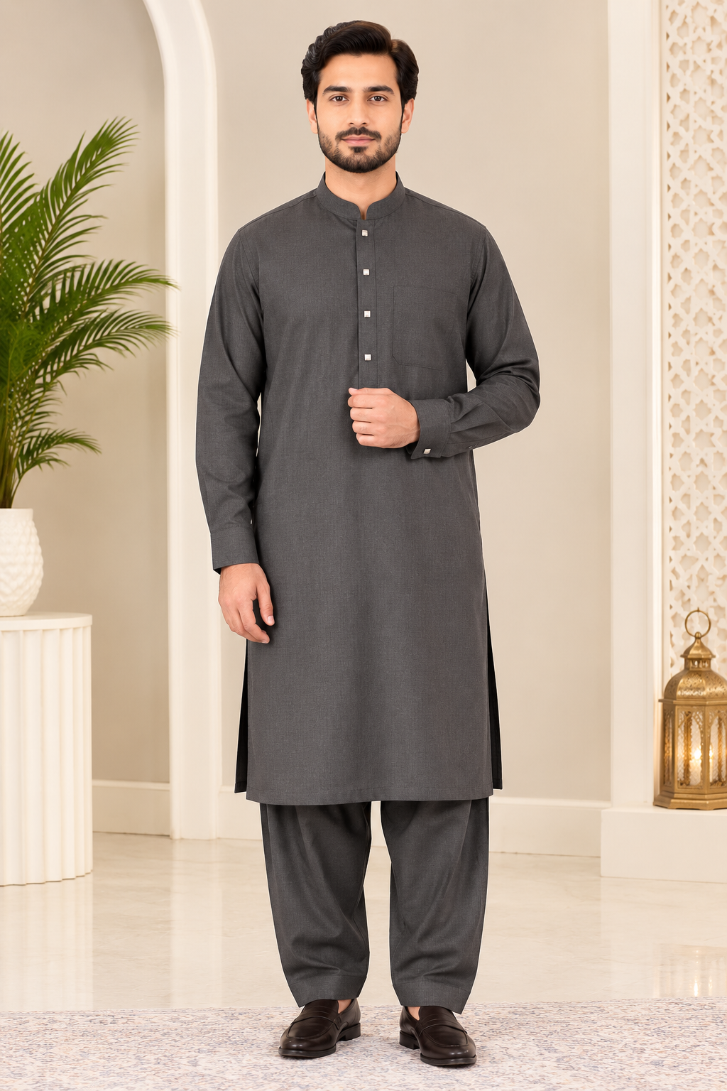 charcoal-classic-button-down-kurta-set