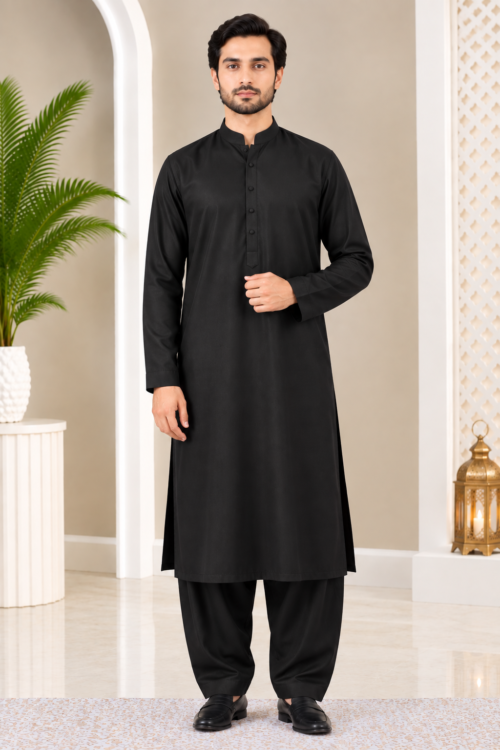 Classic Black Band Collar Thobe Set