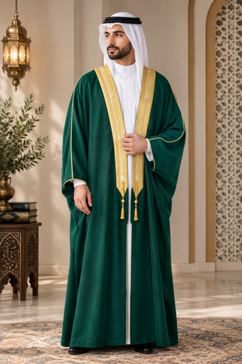 Emerald Green Gold Trimmed Bisht