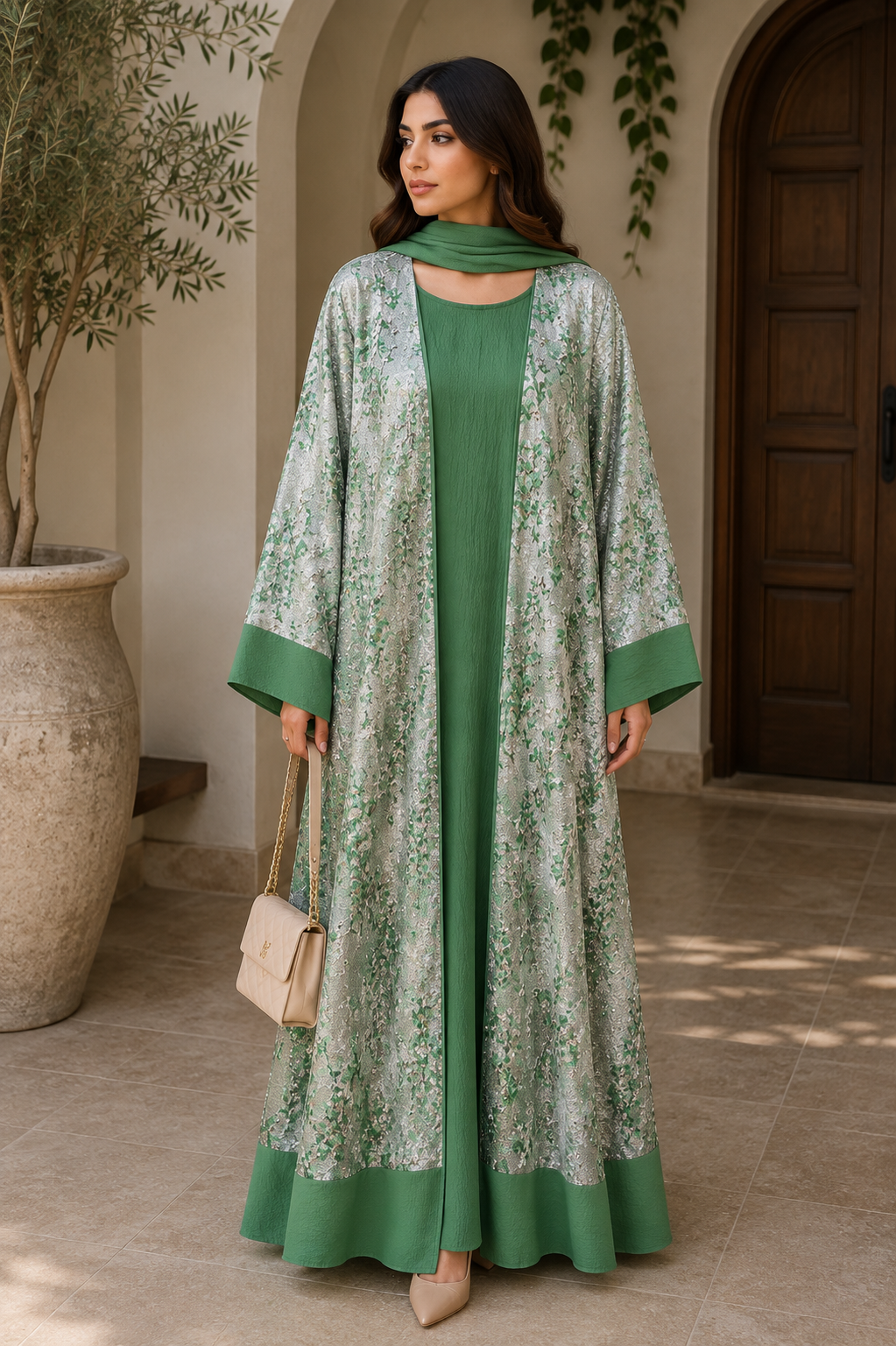 emerald-lace-contrast-open-abaya