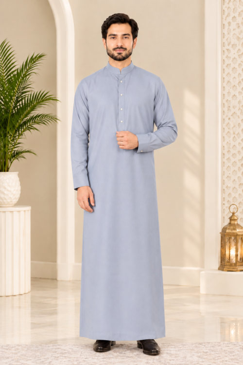 Steel Grey Classic Button Down Thobe Set