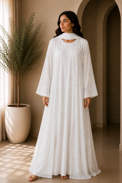 Ivory Shimmer Two Piece Abaya