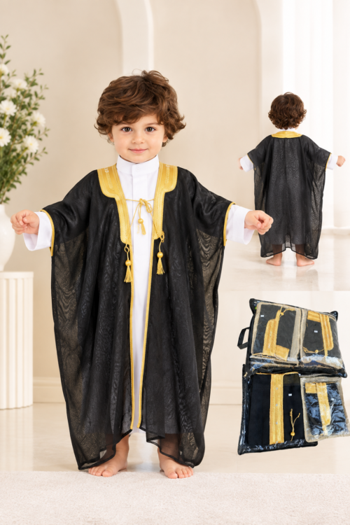 Little Prince Black Gold Bisht Set