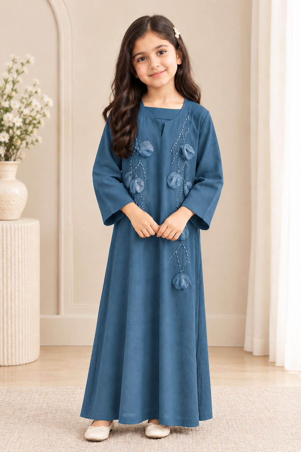 little-teal-leaf-applique-dress