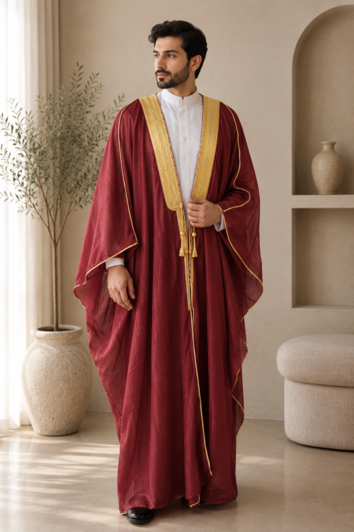 Maroon Gold Trimmed Bisht