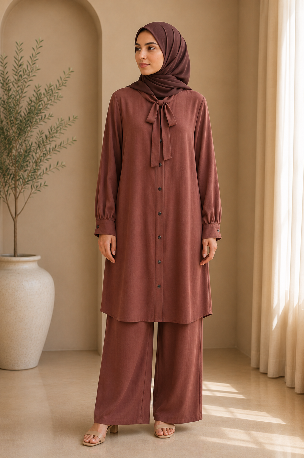 mauve-button-down-tunic-trouser-set