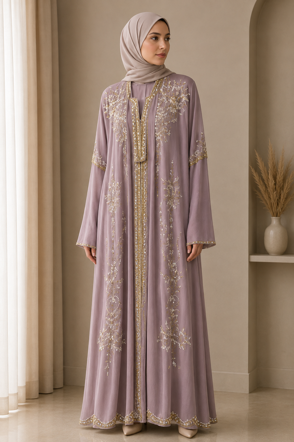 mauve-shimmer-gown-set