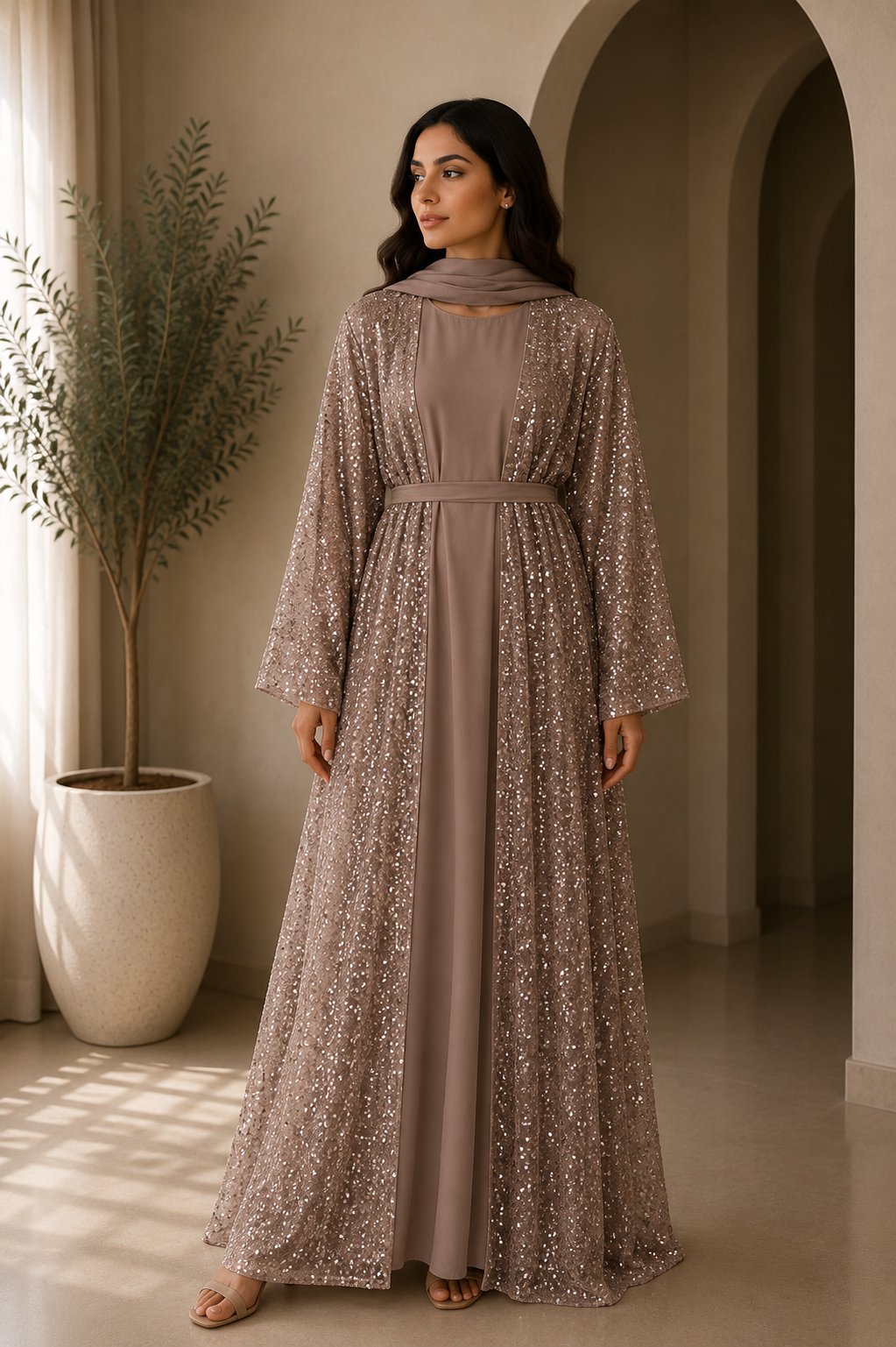 mocha-shimmer-belted-two-piece