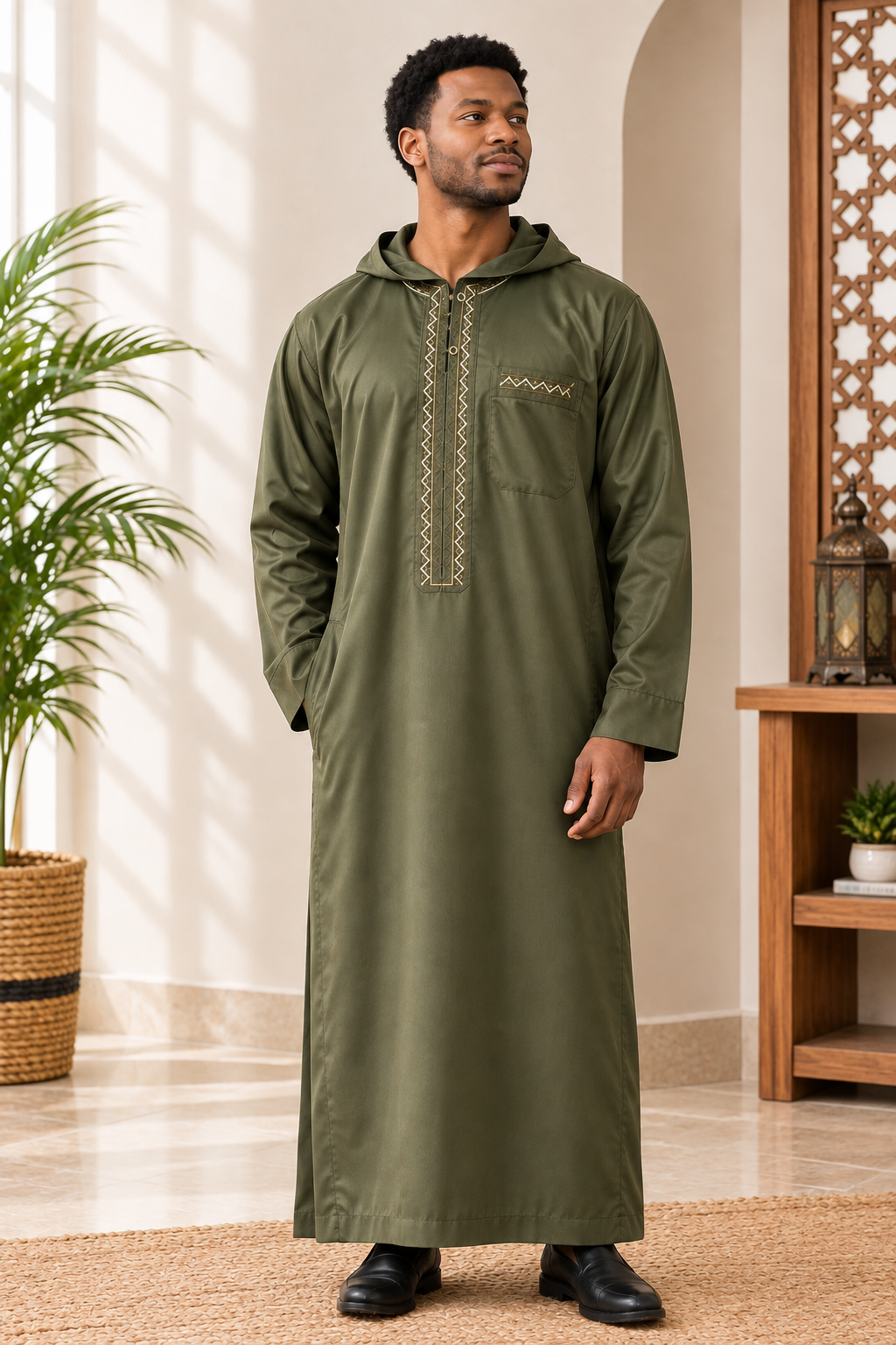 moroccan-hooded-thobe-olive-green