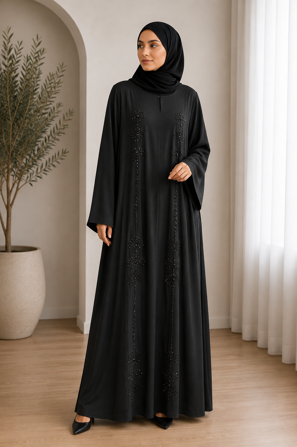 onyx-beaded-column-abaya-set
