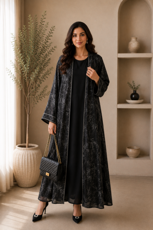 Onyx Shimmer Two Piece Abaya Set
