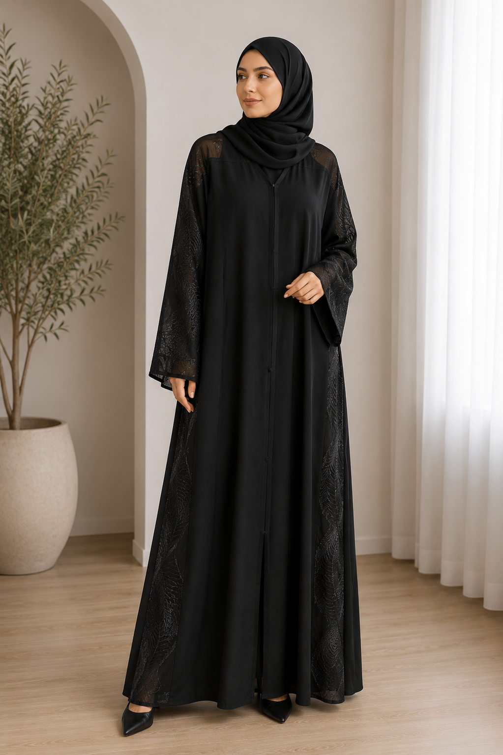 onyx-textured-sleeve-abaya