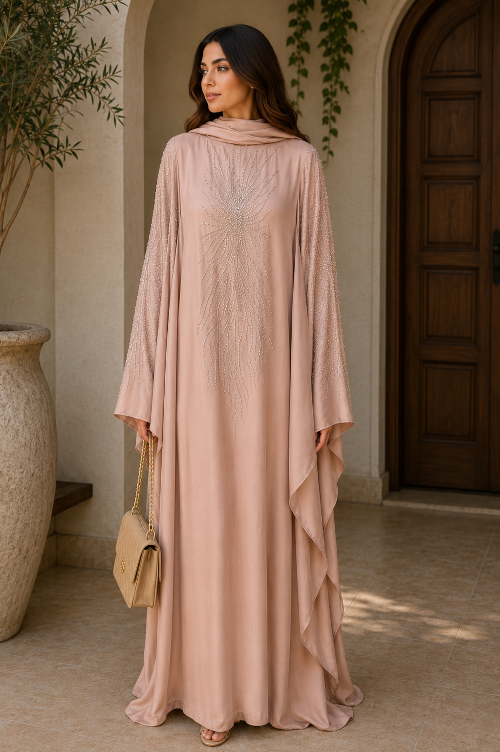 rose-beige-sunburst-beaded-kaftan-abaya