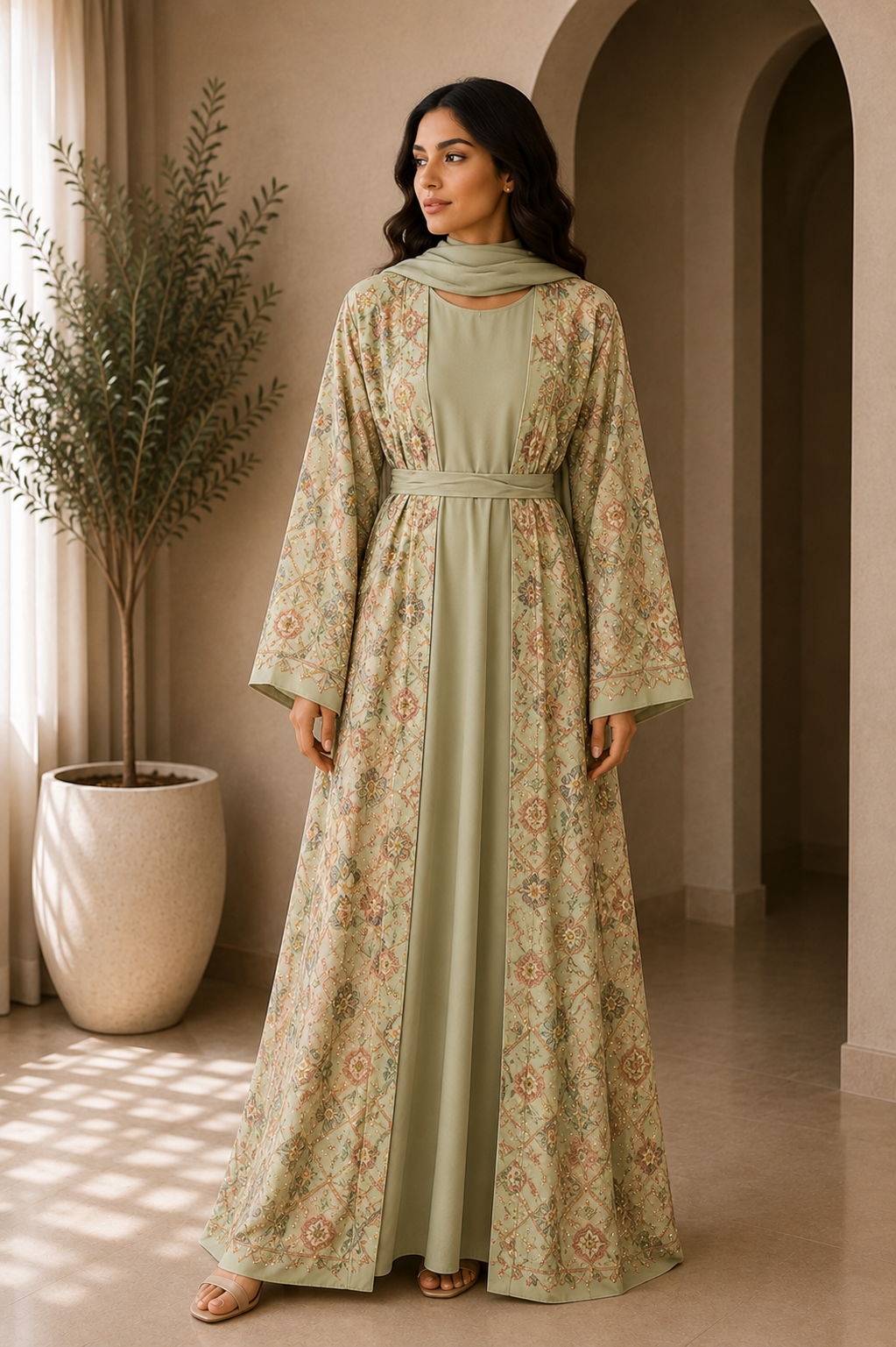 sage-mosaic-belted-two-piece