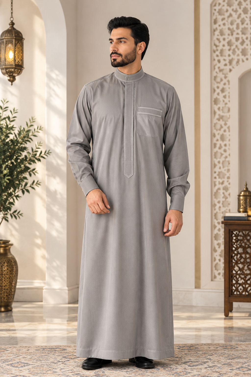 saudi-hi-neck-thobe-stone-grey