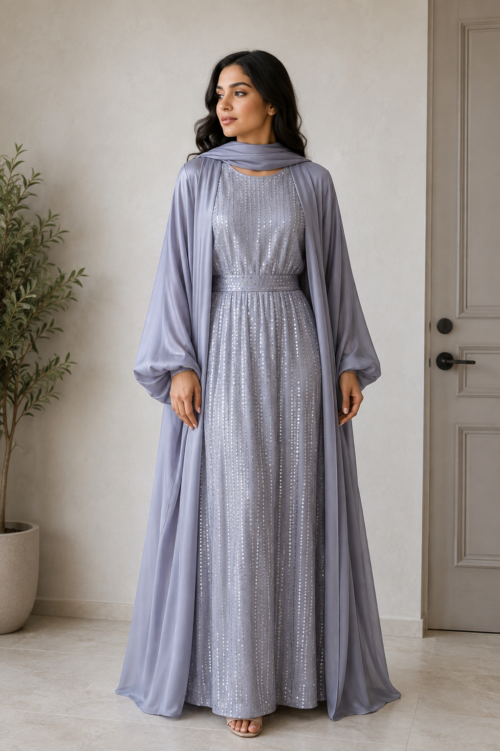 Silver Sequin Solid Two Piece