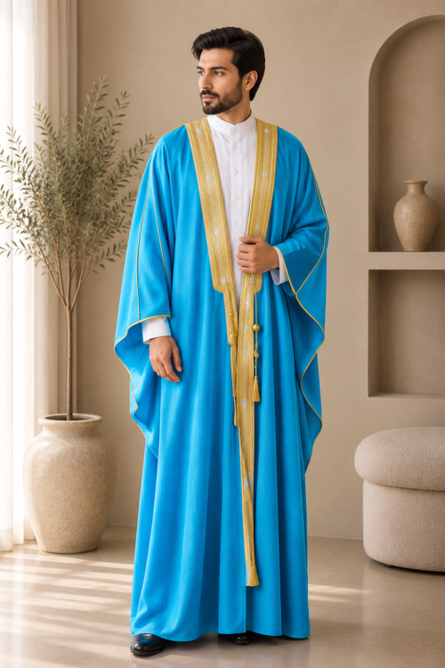 Sky Blue Gold Trimmed Bisht