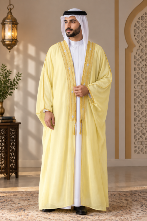 Soft Yellow Gold Trimmed Bisht