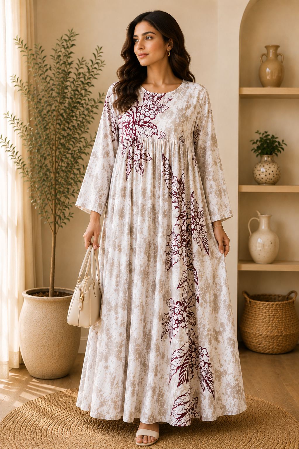 taupe-blossom-gathered-summer-abaya