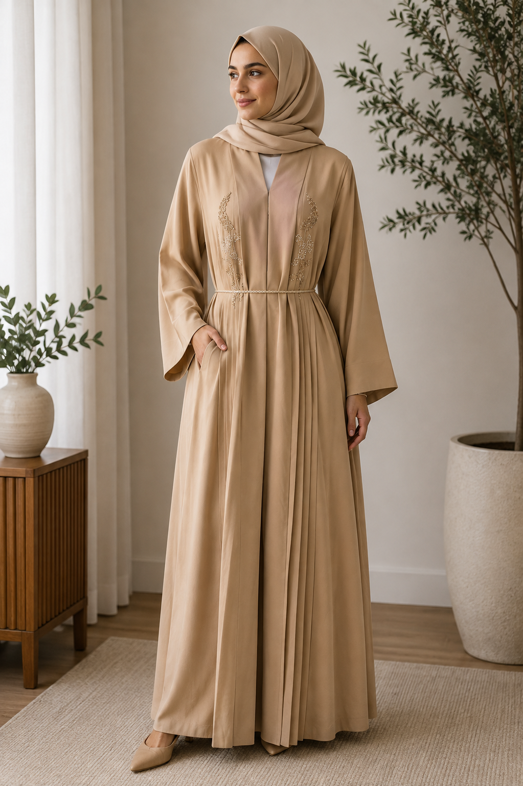 the-camel-pleated-belt-abaya