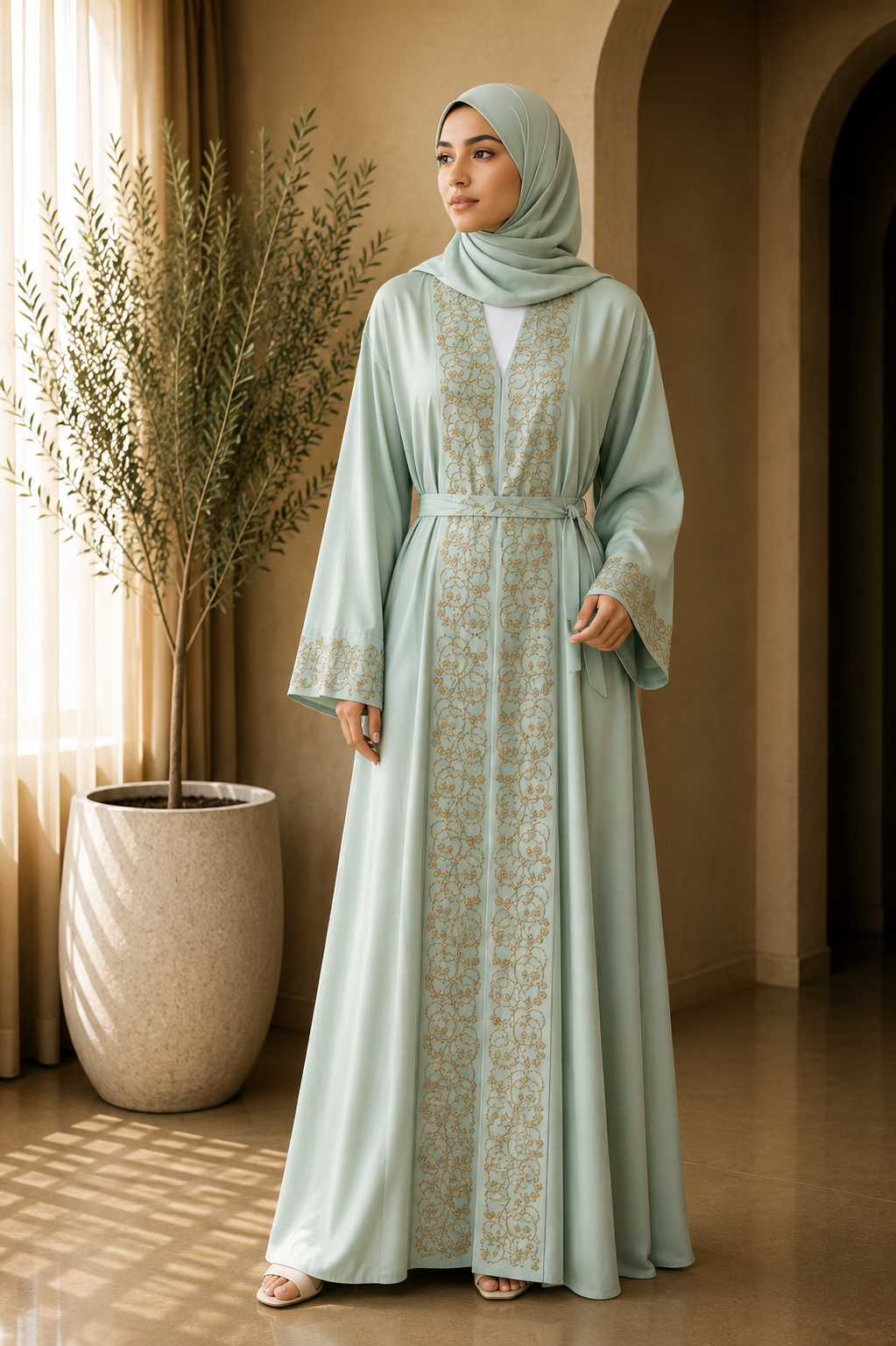 the-mint-filigree-belted-abaya