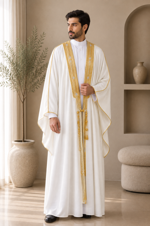 White Gold Trimmed Bisht
