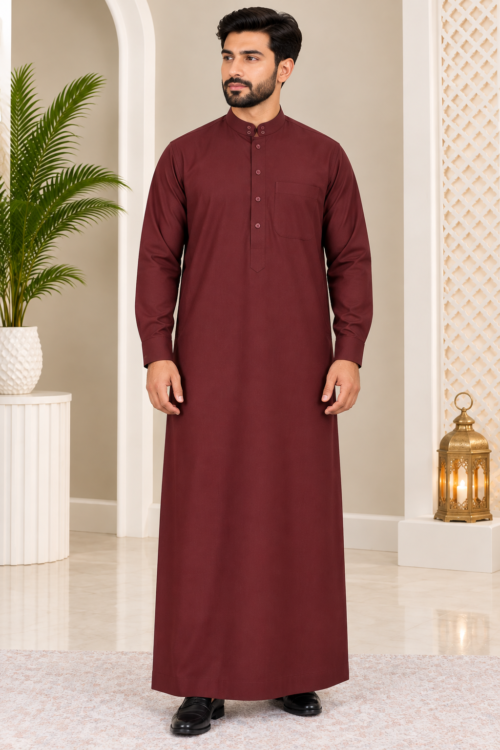 Maroon Classic Button Down Thobe Set